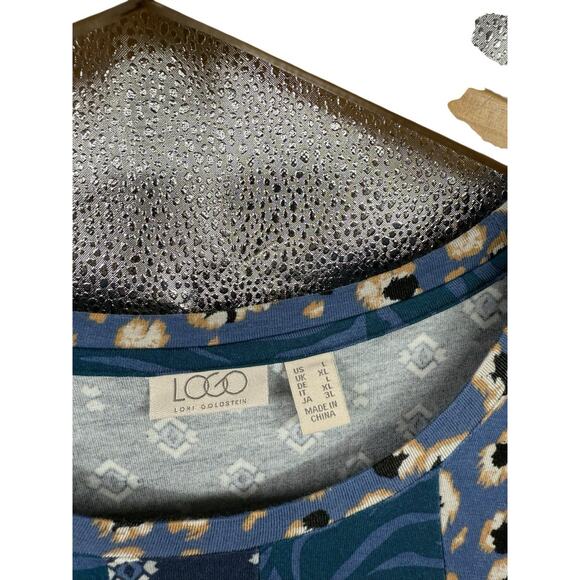 Logo By Lori Goldstein Teal Pattern Sharkbite Hem Soft Long Sleeve Tunic Top L - Picture 3 of 6